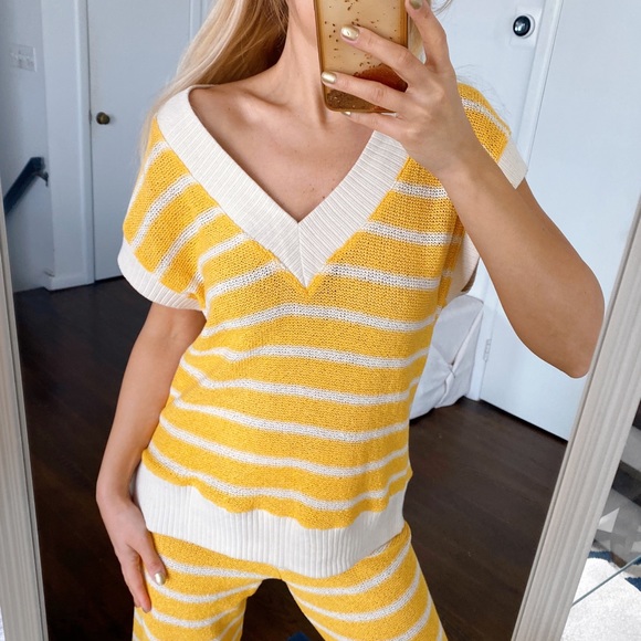 ☀️ ZARA BOHO YELLOW WHITE STRIPE VNECK SHEER LOOSE FIT TOP! - Picture 5 of 16